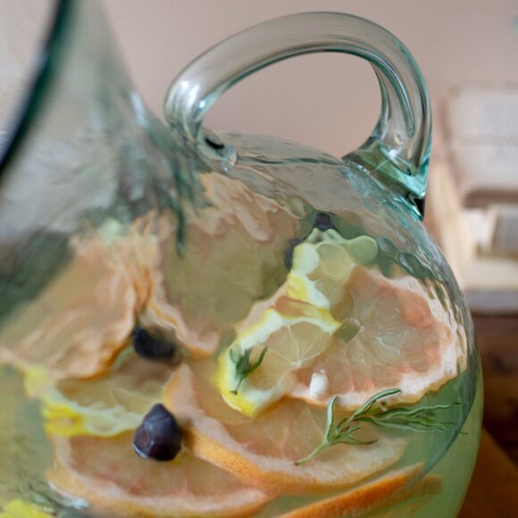 Recycled Columbian Glass Large Glass Tilted Pitcher 8" x 12"t - Picture 3 of 4